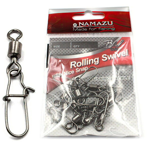 Вертлюг с застежкой Namazu ROLLING SWIVEL WITH NICE SNAP, цв. BN, р. 4, test-43 кг уп.10 шт
